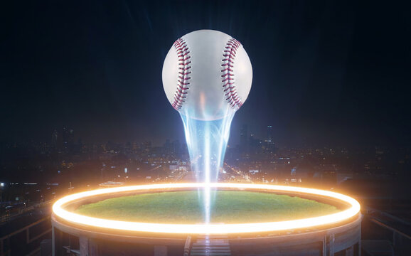Futuristic Baseball Technology Concept with a Glowing Hologram Stadium