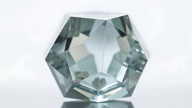 condoning. A naturally formed icosahedral crystal mineral, refracting geometric light in soft natural lighting against a clean background. STEM education sheets.