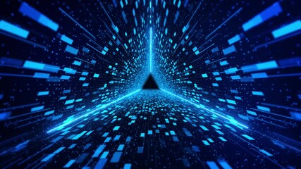 Futuristic technology cyberspace Fly through technology cyberspace sci-fi tunnel neon glow. Sci-fi flight through hi-tech technology tunnel. Hologram and Futuristic virtual display HUD light 3D 4K - Powered by Adobe