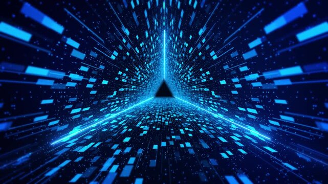 Futuristic technology cyberspace Fly through technology cyberspace sci-fi tunnel neon glow. Sci-fi flight through hi-tech technology tunnel. Hologram and Futuristic virtual display HUD light 3D 4K