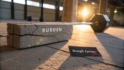 Cracked stone beam labeled Burden in a Strength training setting