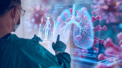 Doctor work with tablet computer,digital healthcare technology,system analysis network connection hologram virtual screen interface,online medical examination analysis report,surgical operation room