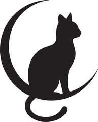 Mysterious Black Cat Silhouette Sitting on a Crescent Moon