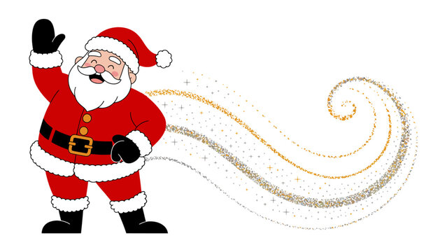Santa's Festive Farewell: A cheerful figure, dressed in traditional attire, bids a whimsical farewell, his animated form trailing a magical swirl of festive sparkle.