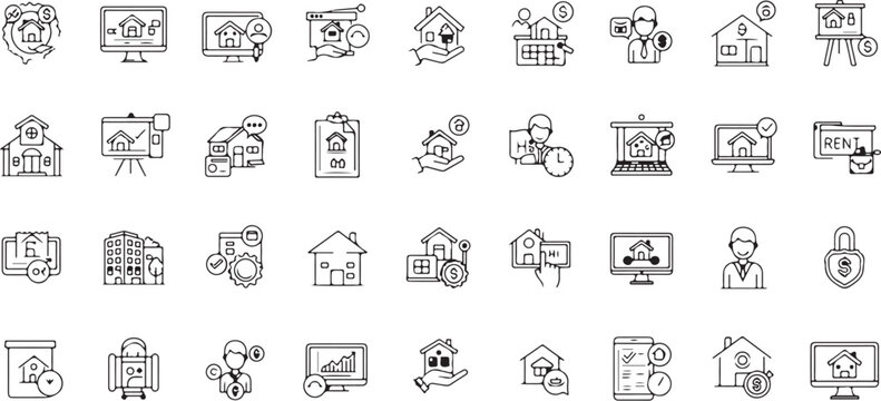 Real Estate Outline Icon Set Modern Linear Designs for Property and Housing Markets
