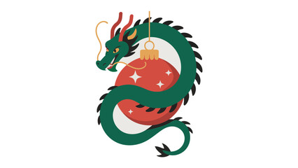 Festive Dragon Ornament: A vibrant dragon playfully interacts with a decorative ornament, blending mythical charm with holiday cheer. 