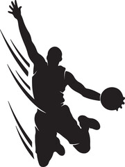 Dynamic Silhouette of a Basketball Player Executing a Powerful Slam Dunk Motion