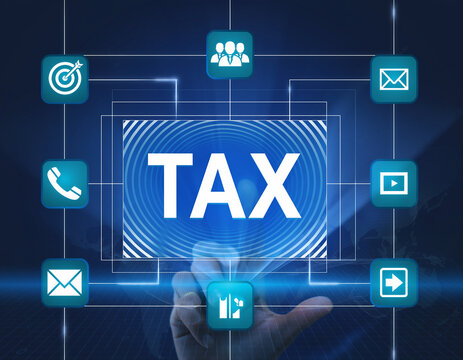 Tax Concept with Icons and Hand Interaction best image Modern Digital Business Solution and Corporate Efficiency Concept