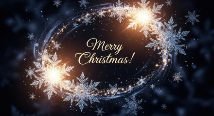 Glowing Christmas wreath with “Merry Christmas!” text on dark background — ideal for holiday, festive and design content.

