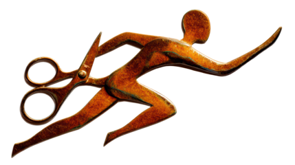 Abstract Running Figure with Scissors, Surreal Artistic Concept