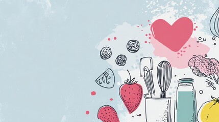 Illustration of Kitchen Utensils and Food Elements