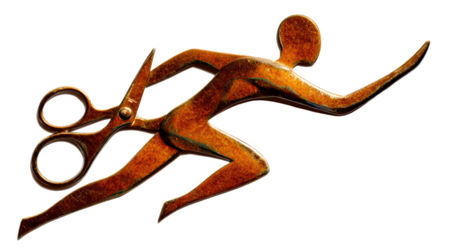 Abstract Running Figure with Scissors, Surreal Artistic Concept