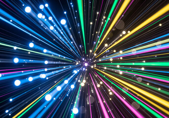Abstract Light Speed Dynamic Burst of Glowing Rays, Fast Motion Blur with Vibrant Color Streaks and Geometric Light Effect