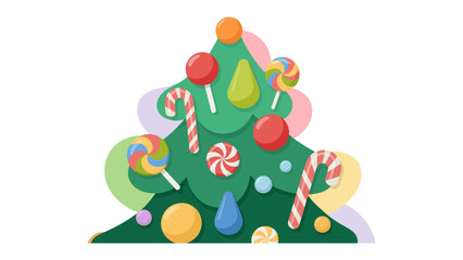 Obraz premium Festive Candy-Decorated Christmas Tree: A vibrant and whimsical Christmas tree adorned with an array of colorful candies, sweets, and ornaments.