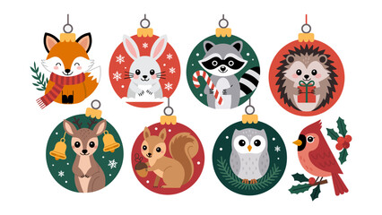 Festive Forest Ornaments: A charming array of circular ornaments, each adorned with a whimsical woodland creature, bringing a touch of nature's magic to the festive season.  © mstmahmuda