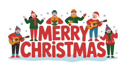 Merry Christmas Illustration: A festive illustration shows a group of carolers joyfully singing in celebration of Christmas, spreading warmth and holiday cheer.