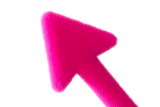 3d icon of a fluffy pink cursor arrow pointing upwards and to the left