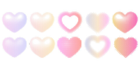 Halftone heart shapes design elements set (gradient color)