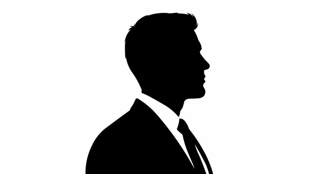 Silhouette of a man in a suit, profile view, professional appearance, formal attire.