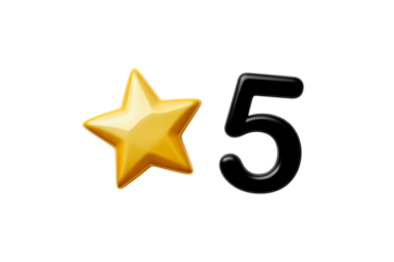 3d icon of a shiny golden star and the number five