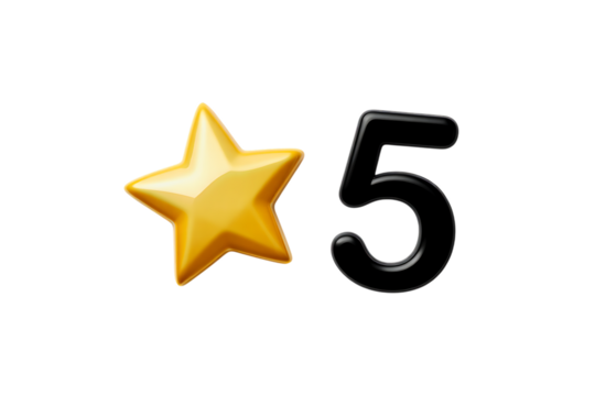 3d icon of a shiny golden star and the number five - Powered by Adobe