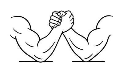 Arm Wrestling Outline Vector Illustration, easily editable.