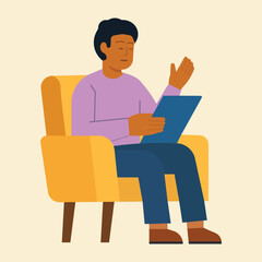 Relaxed man reading on chair – modern flat illustration