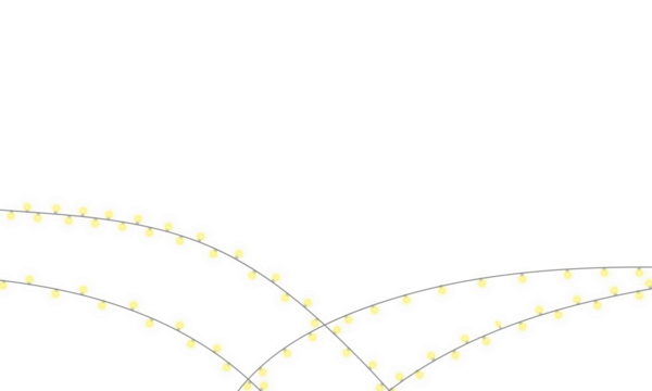 Warm yellow decorative string lights for festive event decor isolated on transparent background