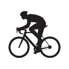 Dynamic Minimalist Cyclist Silhouette Leaning Forward on Road Bike in Bold Motion Design. 