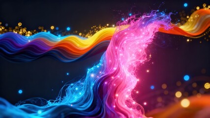 Abstract Neon Light Flow Energy Art, Dynamic Glowing Digital Visual Effect for Tech Theme Background, Music Festival Poster, Creative Advertising and Futuristic Design.
