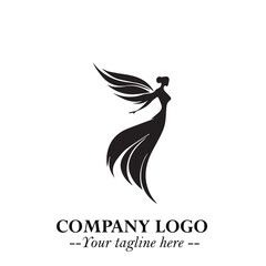 Elegant Black Angel Woman Silhouette Logo Symbol on White Background