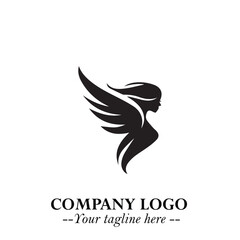 Elegant Black Angel Woman Silhouette Logo Symbol on White Background