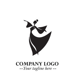 Elegant Black Angel Woman Silhouette Logo Symbol on White Background