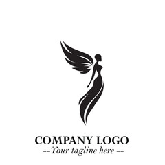 Elegant Black Angel Woman Silhouette Logo Symbol on White Background