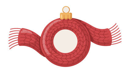 Festive Ornament Adorned: A circular, bright red ornament with a cozy red scarf, embodying holiday cheer and winter warmth.  