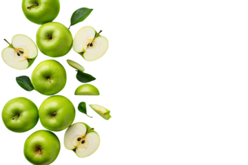 3d icon of a vertical arrangement of fresh green apples and apple slices