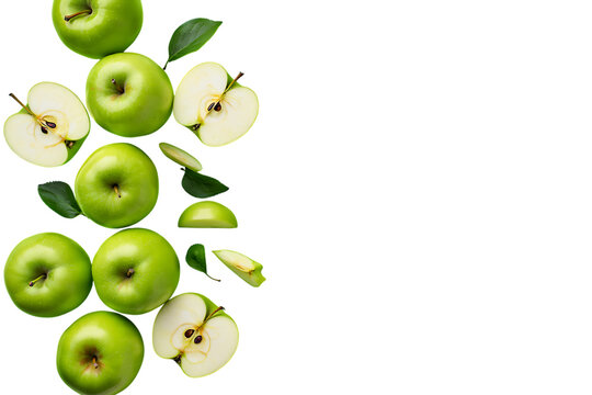 3d icon of a vertical arrangement of fresh green apples and apple slices