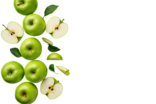 3d icon of a vertical arrangement of fresh green apples and apple slices - Powered by Adobe
