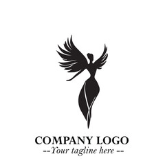 Elegant Black Angel Woman Silhouette Logo Symbol on White Background