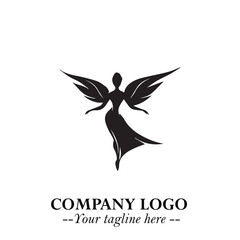 Elegant Black Angel Woman Silhouette Logo Symbol on White Background