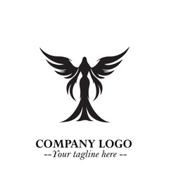 Elegant Black Angel Woman Silhouette Logo Symbol on White Background