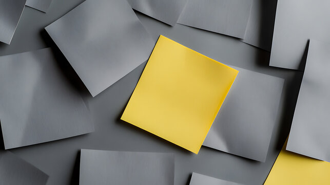 Elevate your message with a vibrant yellow note amid serene gray paper tiles. A standout reminder, a burst of color, a gentle nudge towards clarity. Be noticed.
