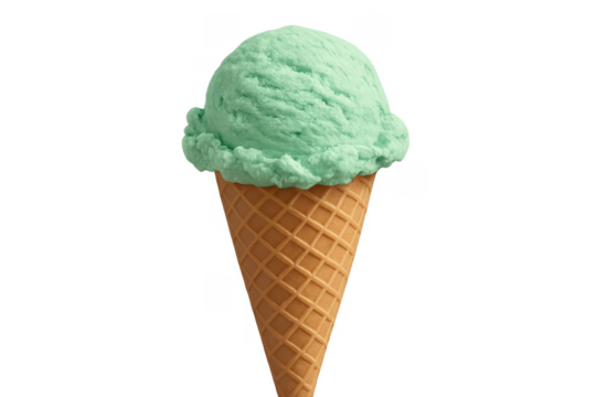 Mint green ice cream scoop in waffle cone - Powered by Adobe