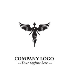 Elegant Black Angel Woman Silhouette Logo Symbol on White Background