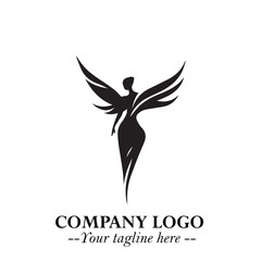 Elegant Black Angel Woman Silhouette Logo Symbol on White Background