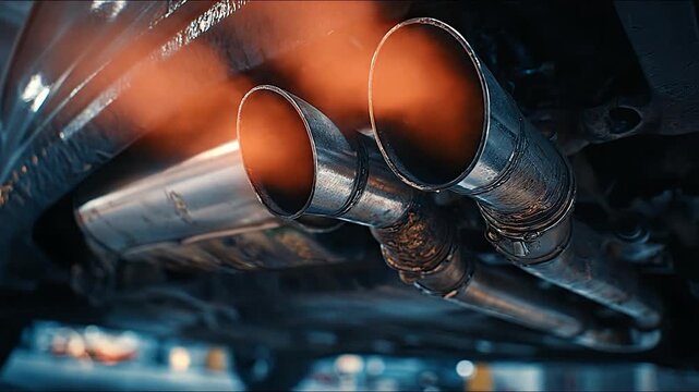 Cars Chromed Dual Exhaust Pipes Closeup on power and performance.
