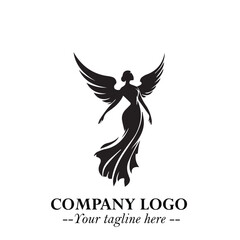 Elegant Black Angel Woman Silhouette Logo Symbol on White Background