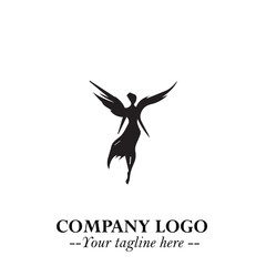 Elegant Black Angel Woman Silhouette Logo Symbol on White Background
