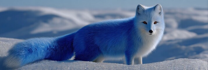 Obraz premium Blue arctic fox in snowy landscape under soft sunlight