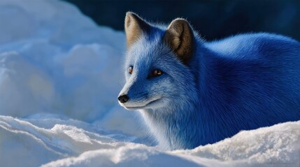 Obraz premium Blue arctic fox in snowy landscape with close-up detail